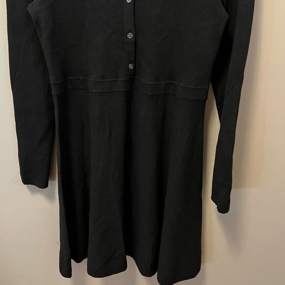 Boden Womens Ribbed Knit Mini Dress Sz 14 R Black Wool Cotton Fit & Flare New - Picture 3 of 8